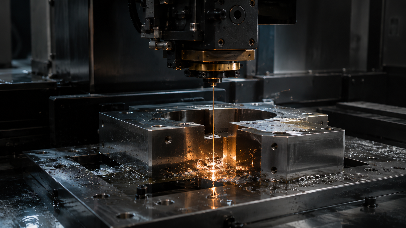 Wire EDM machine sparking through metal
