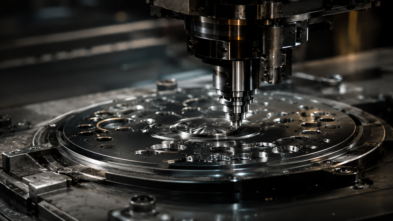 Precision punching machine head over a metal plate