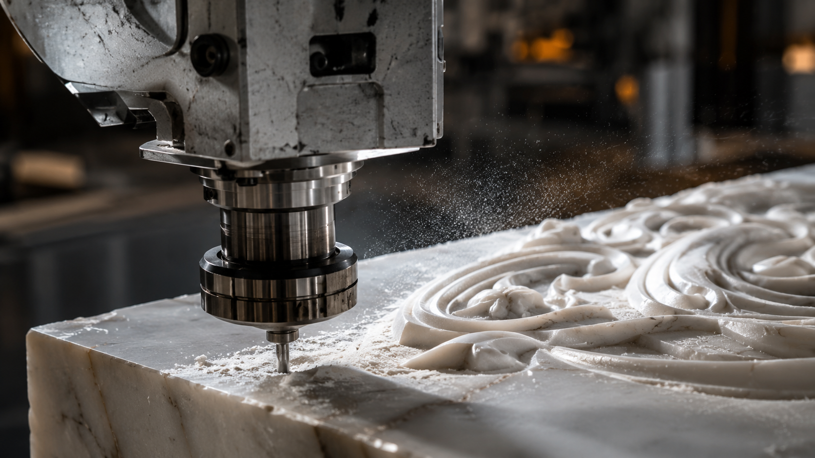 5-axis CNC head milling white marble